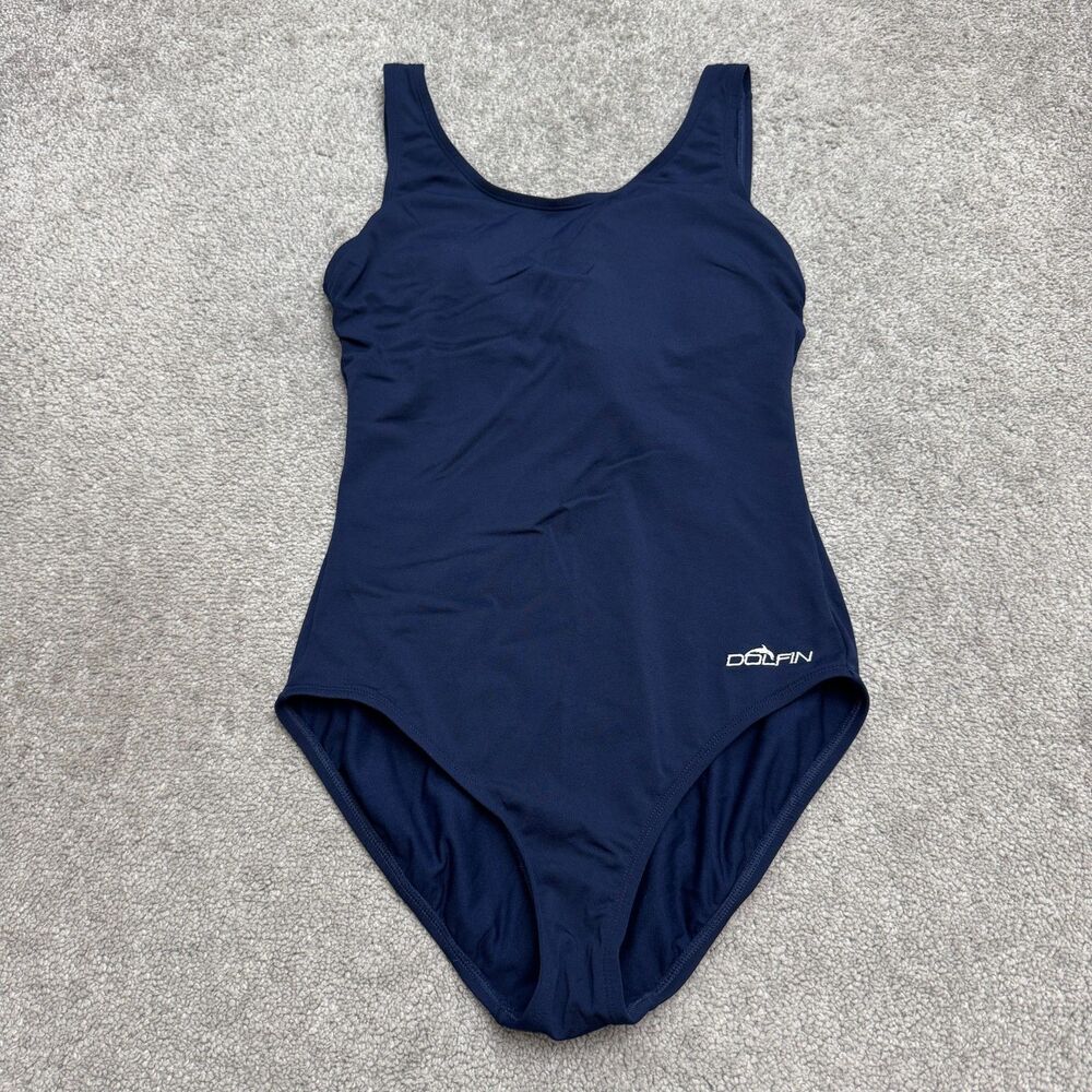 Dolfin Aquashape Padded Scoop Back One Piece Swimsuit Womens 36 10 Navy Blue